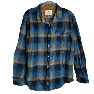 Legendary Whitetails flannel button down shirt blue plaid mens size large cotton